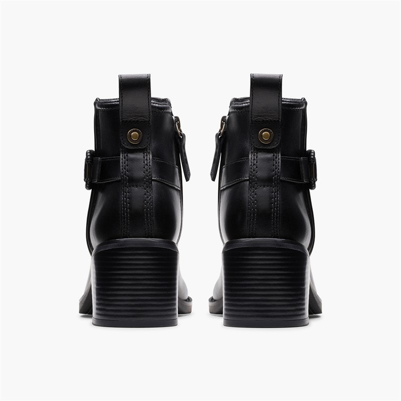 Clarks Dame Chamberly Trim Blok Hæl Støvler Black Leather - Billede 5