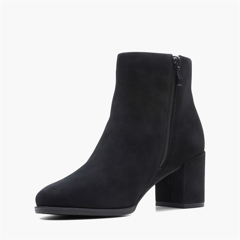 Clarks Dame Freva 55 Side Lynlås Støvler Sort Ruskind Black Sde - Billede 4