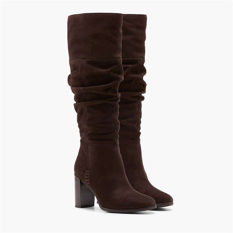 Clarks Dame Freva 85 Slouch Høj Støvler Dark Brown Suede - Billede 4