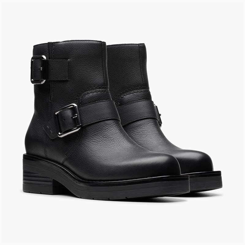 Clarks Dame Rebelle Spænde Støvler Black Leather - Billede 4