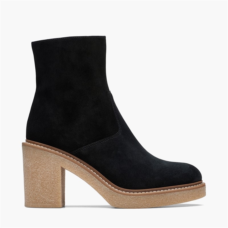 Clarks Dame Støvler med Kold op Blokhæl Black Suede