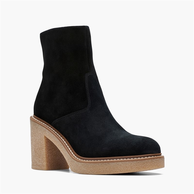 Clarks Dame Støvler med Kold op Blokhæl Black Suede - Billede 2