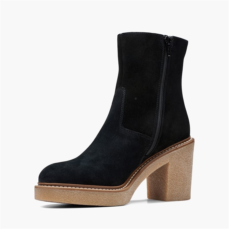 Clarks Dame Støvler med Kold op Blokhæl Black Suede - Billede 3