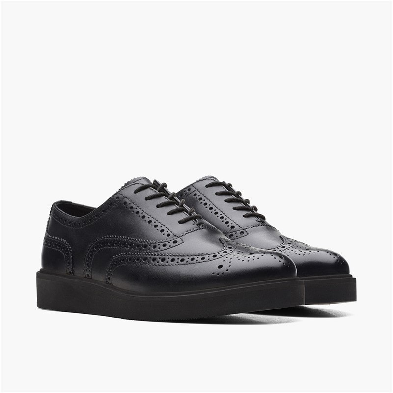 Clarks Dame Glickly Brogue 2 Sko Black Leather - Billede 4