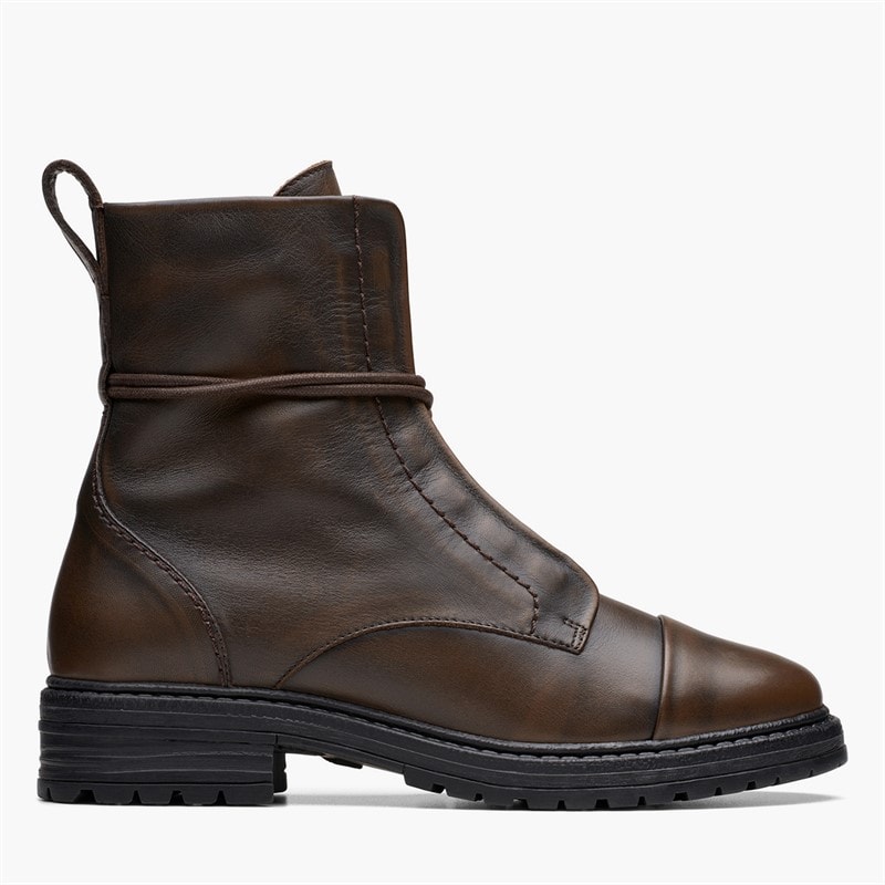 Clarks Dame Rixley Snørestøvler Dark Brown Leather