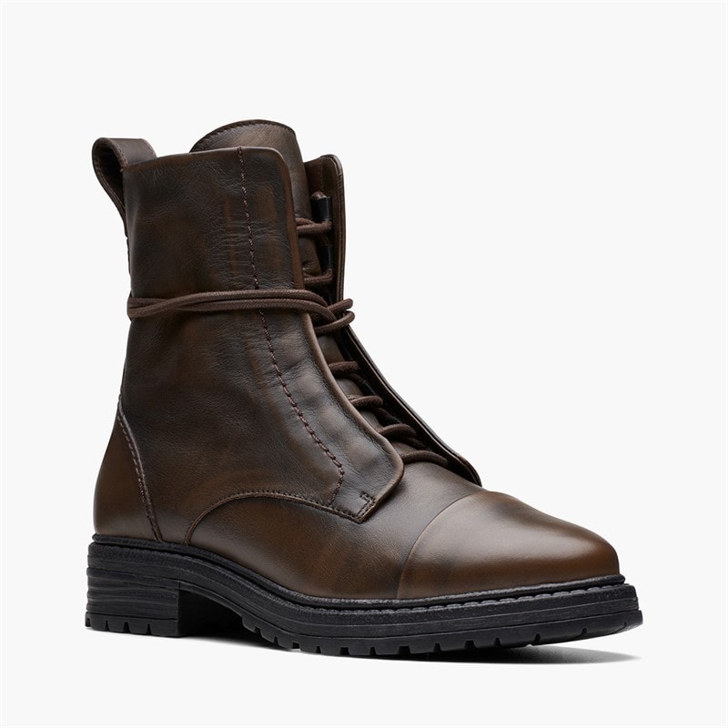 Clarks Dame Rixley Snørestøvler Dark Brown Leather - Billede 2