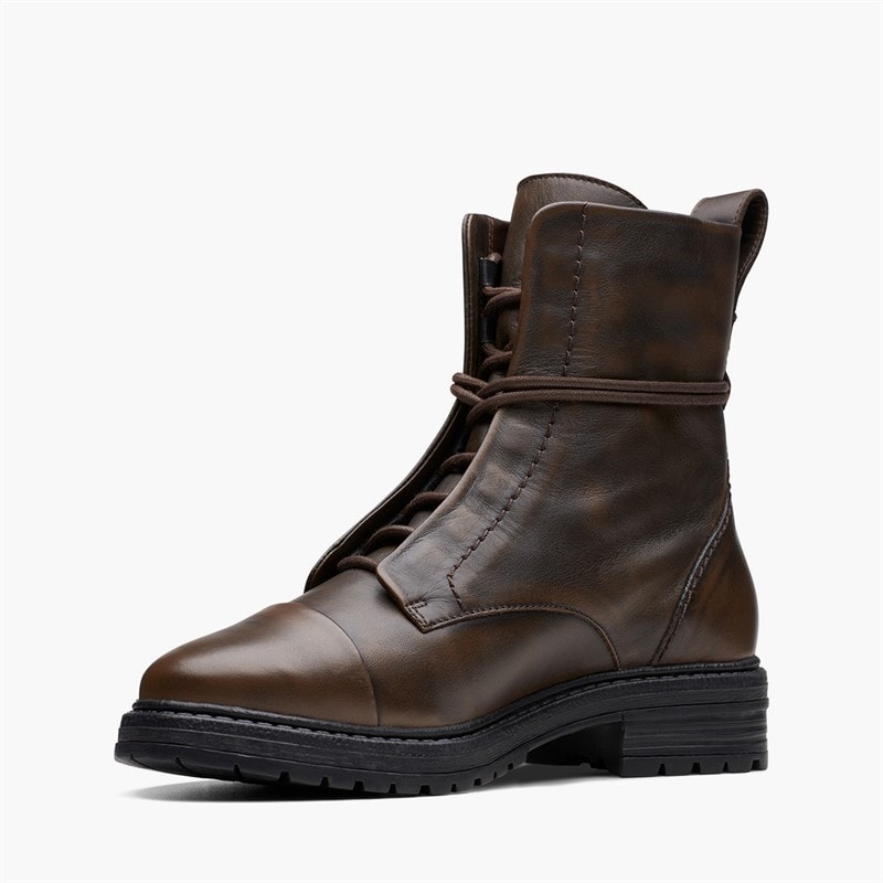 Clarks Dame Rixley Snørestøvler Dark Brown Leather - Billede 4