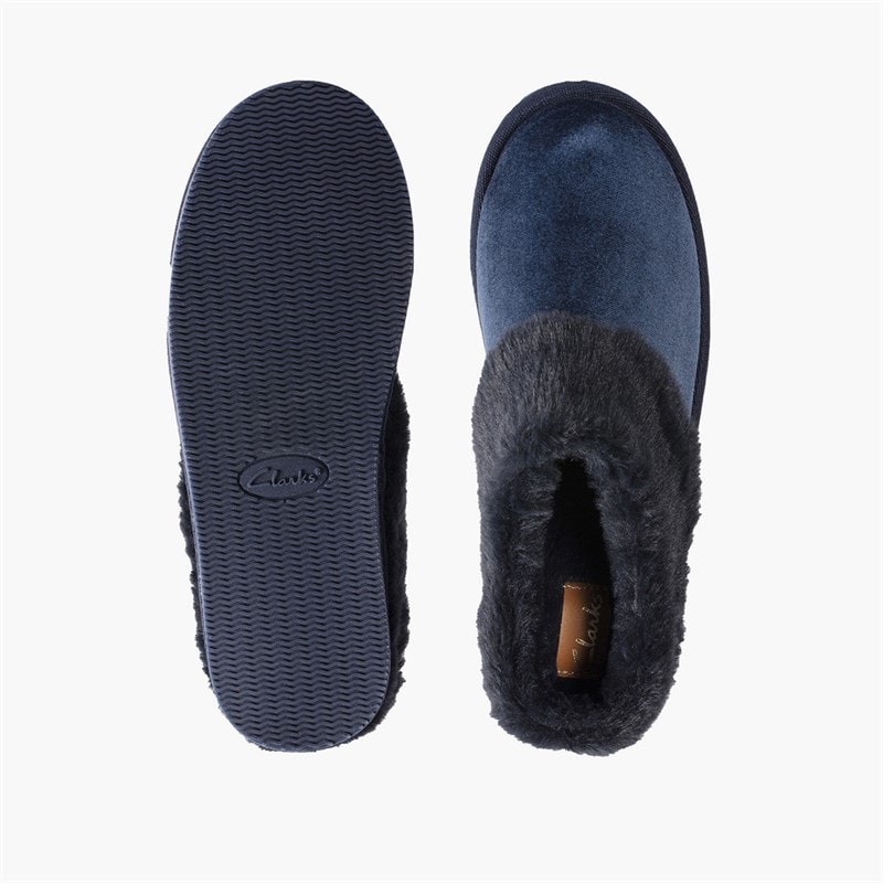 Clarks Dame Bundle Bløde Mule Tøfler Navy - Billede 5
