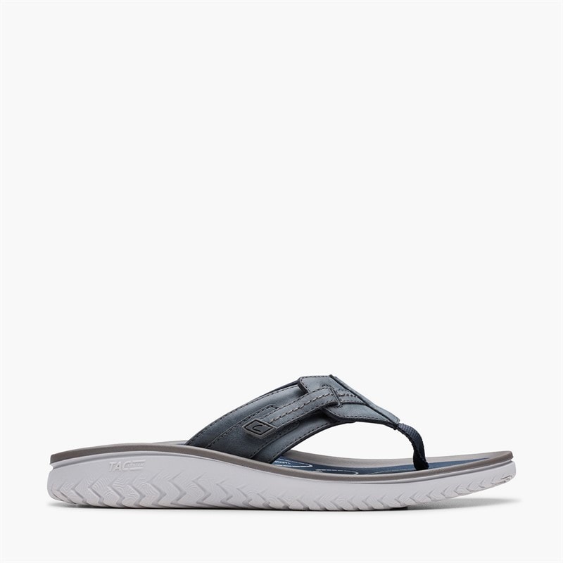 Clarks Herre Wesley Sol Flip Flops Navy Leather