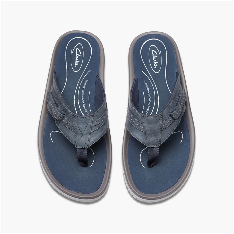 Clarks Herre Wesley Sol Flip Flops Navy Leather - Billede 2