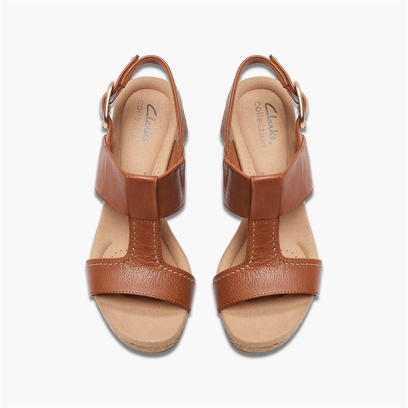 Clarks Dame Giselle stil kilehæl sandaler Tan Leather - Billede 2