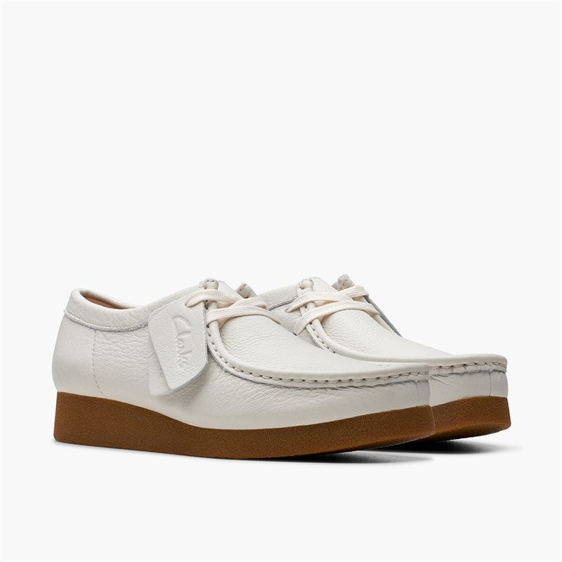 Clarks Dame Wallabee EVO Sko Off White Leather - Billede 4