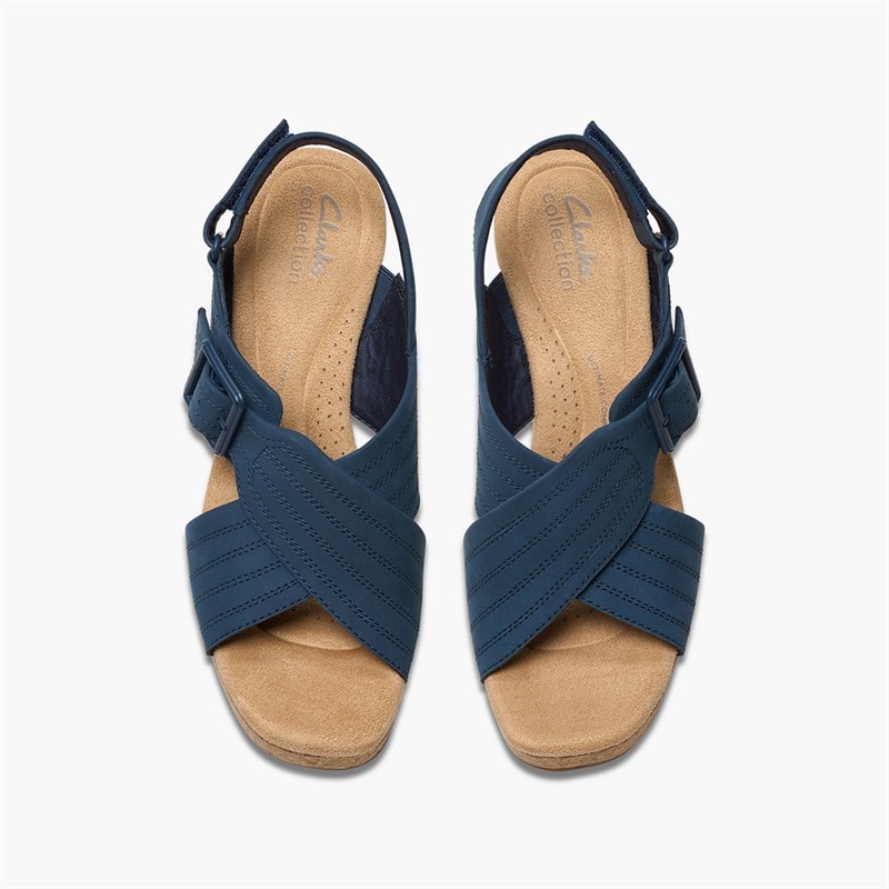 Clarks Dame Nerisa West Kilehæle Sandaler Navy Nubuck - Billede 2
