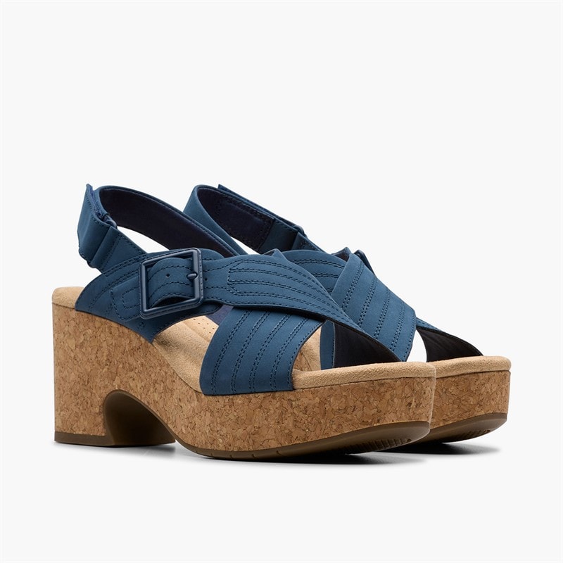 Clarks Dame Nerisa West Kilehæle Sandaler Navy Nubuck - Billede 4