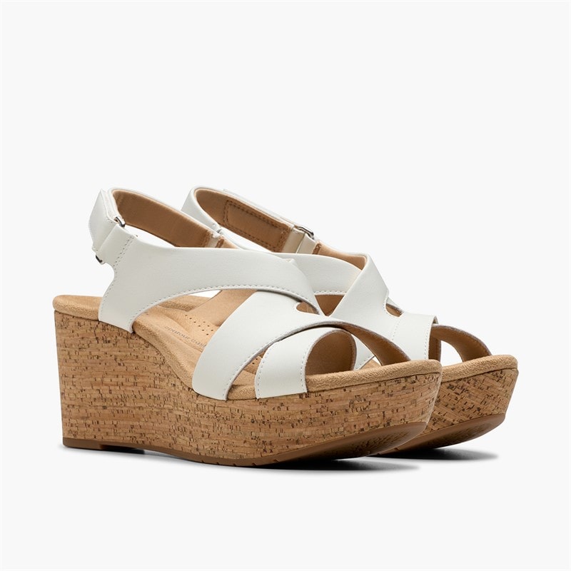 Clarks Dame Sandaler Med Kilehæl I Rosen Stil White Leather - Billede 4