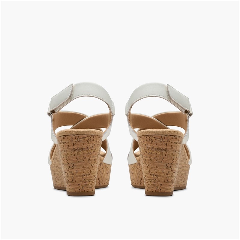 Clarks Dame Sandaler Med Kilehæl I Rosen Stil White Leather - Billede 5