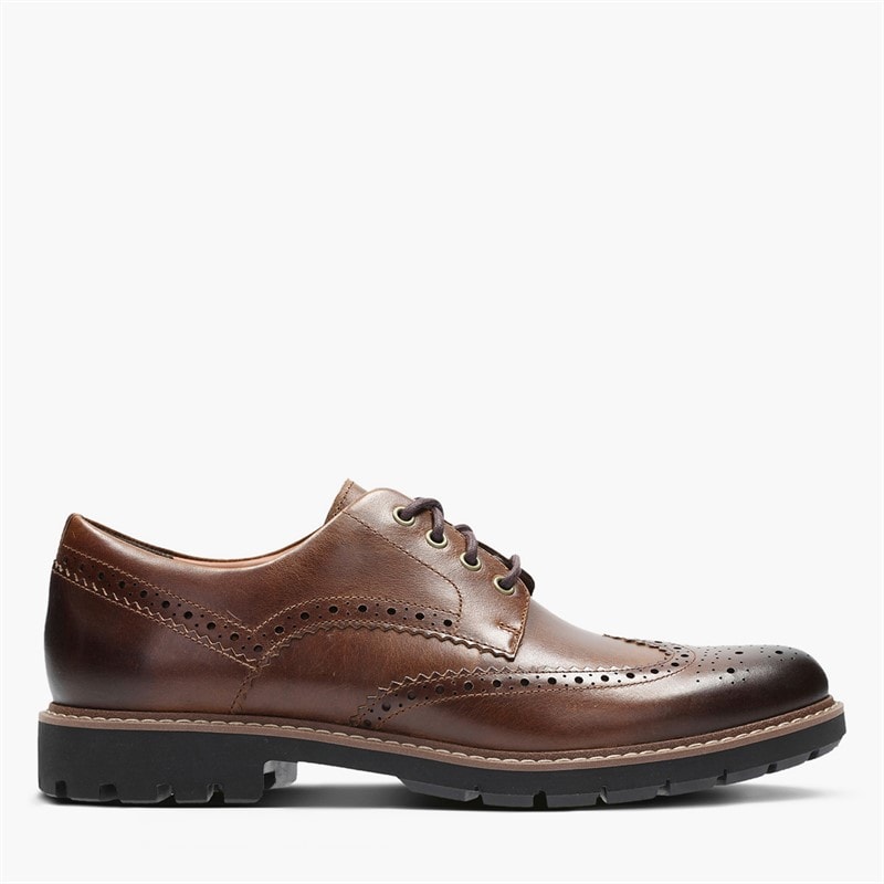 Clarks Herre Batcombe Wing Brogue Sko Dark Tan Leather - Billede 1