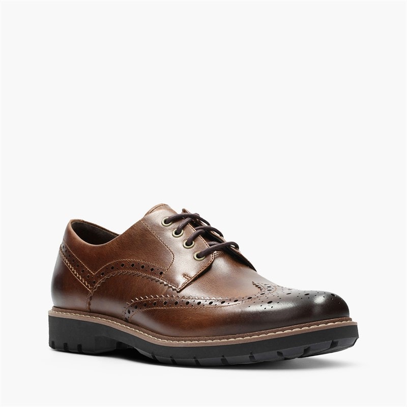 Clarks Herre Batcombe Wing Brogue Sko Dark Tan Leather - Billede 2