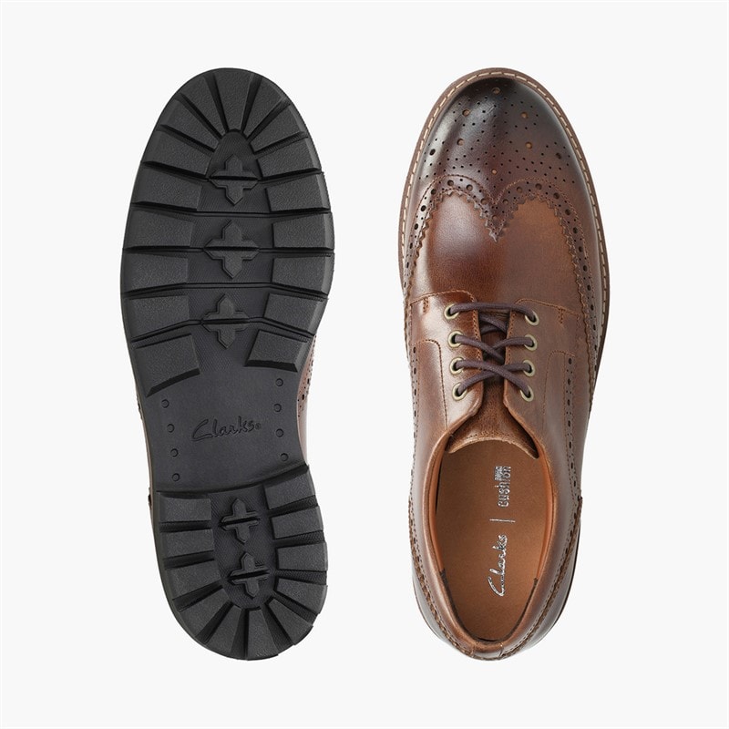 Clarks Herre Batcombe Wing Brogue Sko Dark Tan Leather - Billede 3