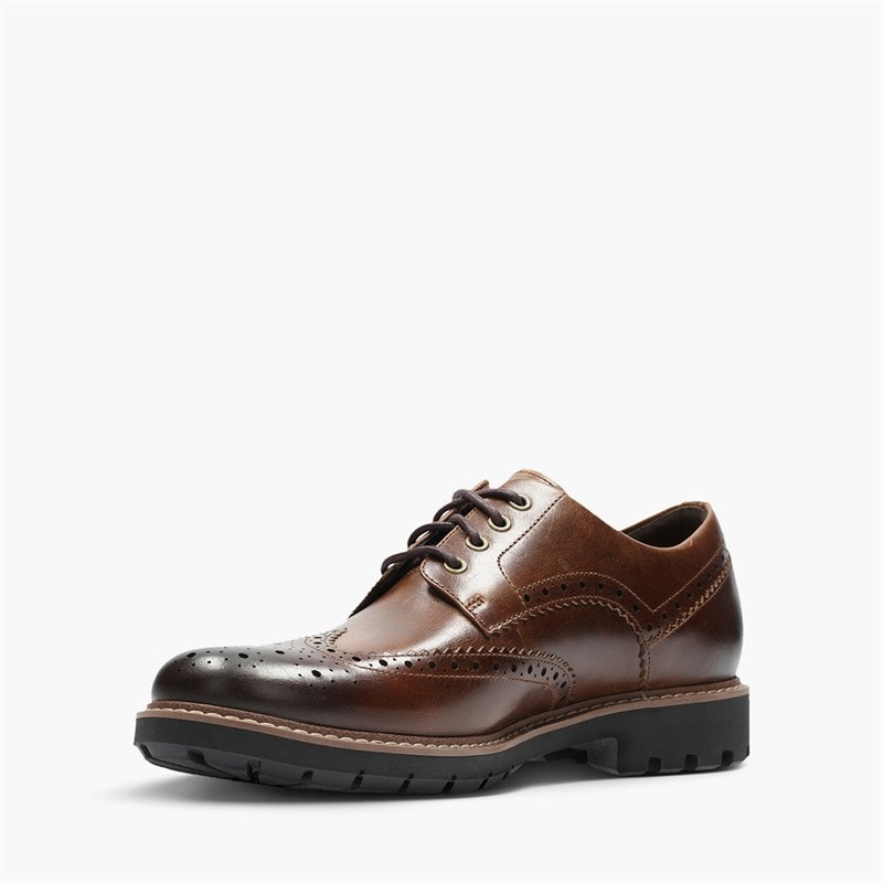 Clarks Herre Batcombe Wing Brogue Sko Dark Tan Leather - Billede 4