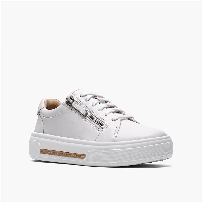 Clarks Dame Hollyrose Lynlås Træningssko White Leather - Billede 4
