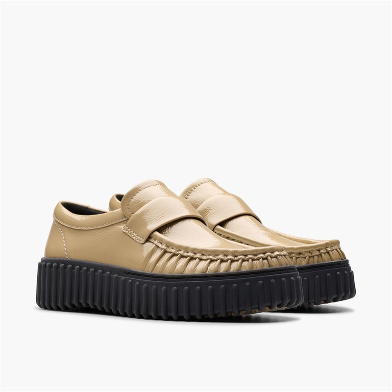 Clarks Damesko Torhill Moc Sko Beige Patent - Billede 4
