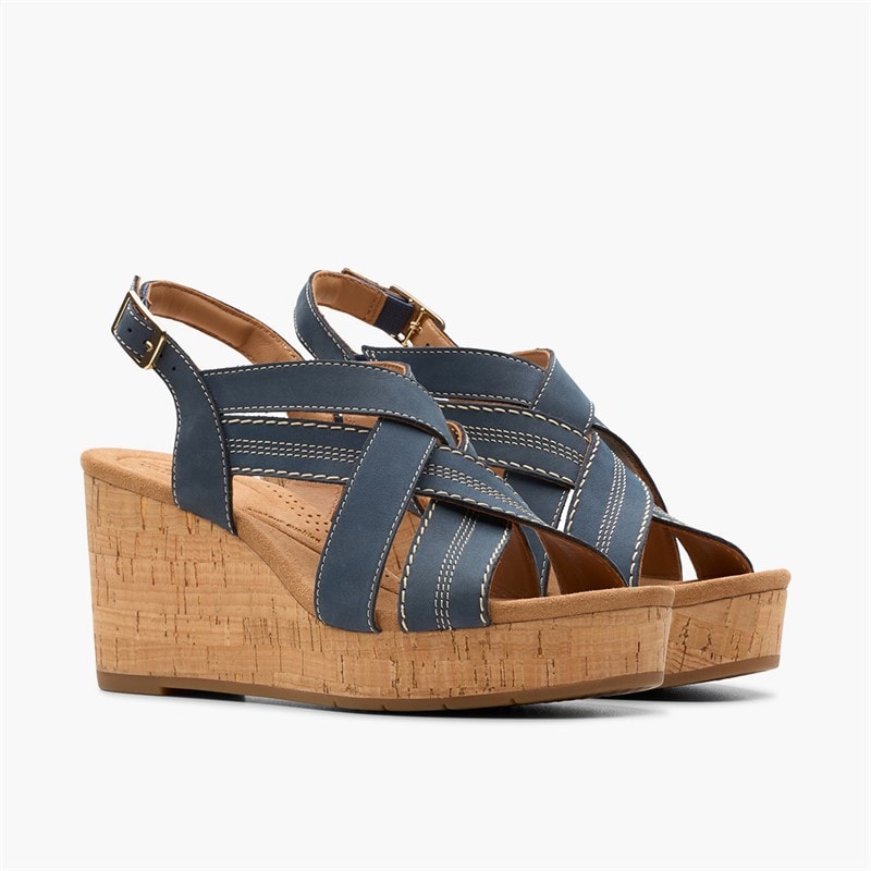 Clarks Dame Sabina Sling Back Kile Sandaler Navy Nubuck - Billede 4