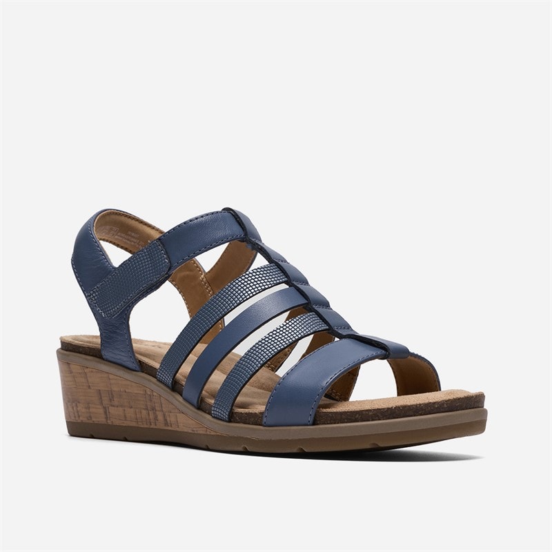 Clarks Dame Kacha Step Sandaler Denim Blue Leather - Billede 4