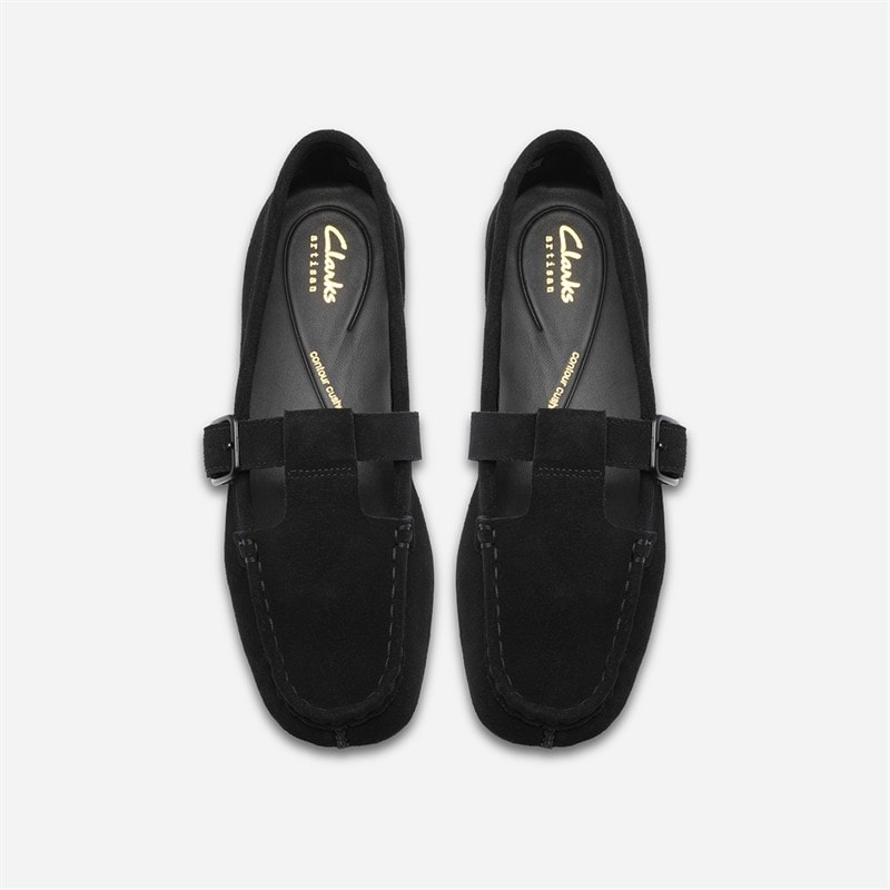 Clarks Dame Freckle T Bar Loafers Black Suede - Billede 2