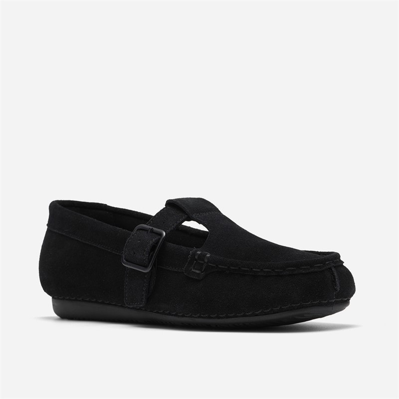 Clarks Dame Freckle T Bar Loafers Black Suede - Billede 4