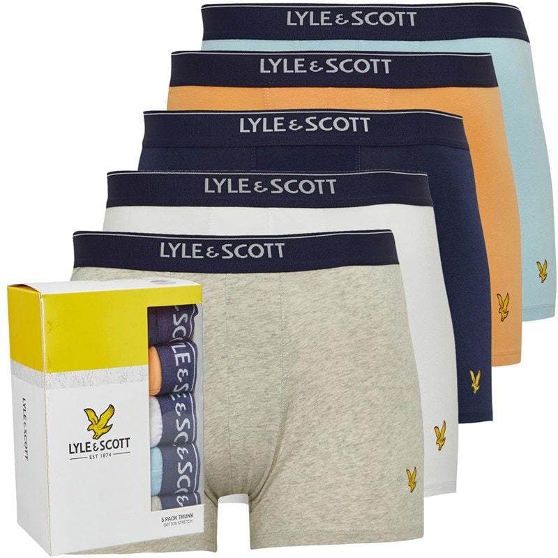 Lyle And Scott Vintage Herre Jackson Five Pack Boxer Trunks Hvid/Cool Blå/Lys Grå Melange Peacoat/Pumpkin/Bright White/Cool Blue/Light Grey Marl