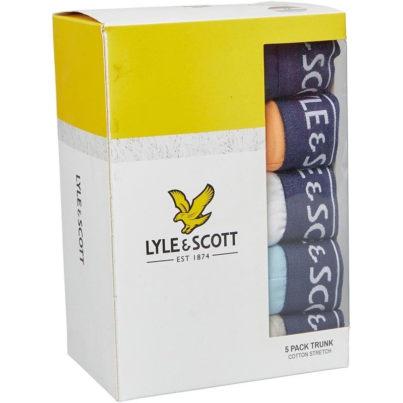 Lyle And Scott Vintage Herre Jackson Five Pack Boxer Trunks Hvid/Cool Blå/Lys Grå Melange Peacoat/Pumpkin/Bright White/Cool Blue/Light Grey Marl - Billede 2