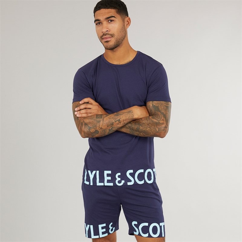 Lyle And Scott Vintage Herre Carter T-shirt og shorts sæt Peacoat