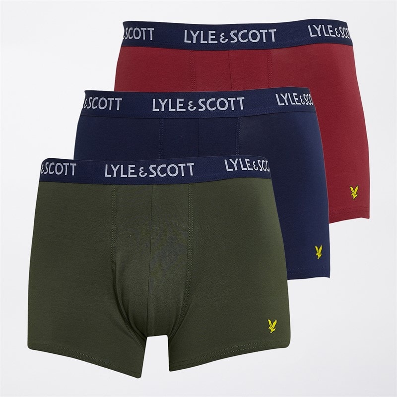 Lyle And Scott Vintage Herre Barclay Tre Pakke Boxer Trunks Ruby Wine/Peacoat/Climbing Ivy - Billede 1