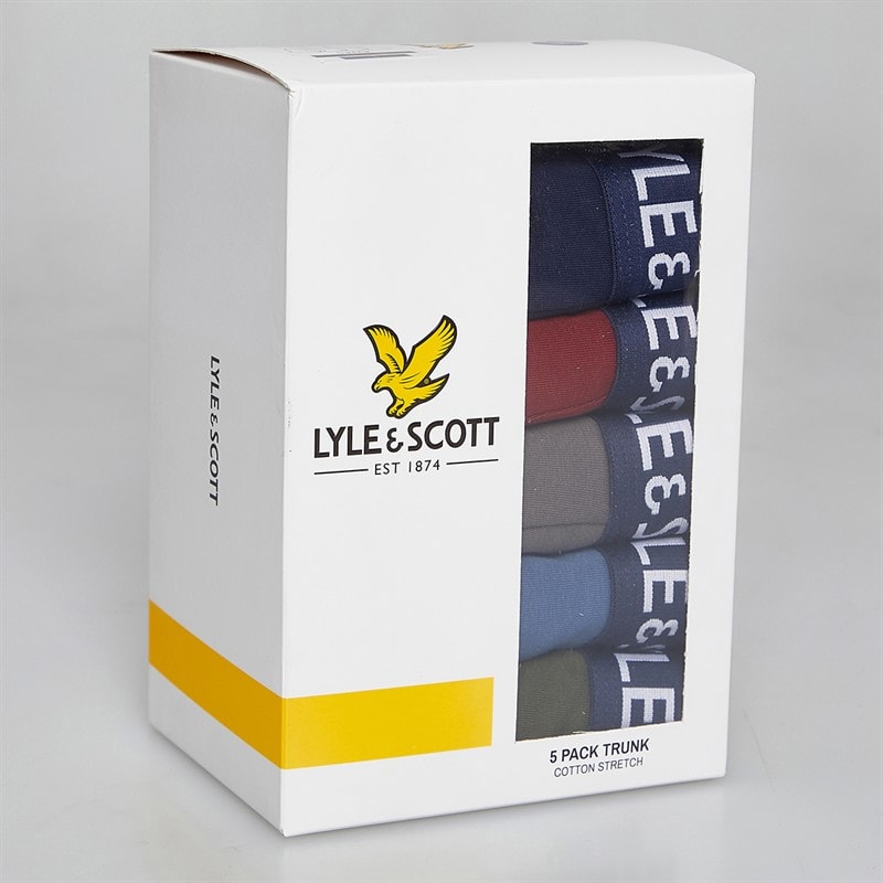 Lyle And Scott Vintage Herre Miller Fem Pak Boxer Trusser Peacoat/Ruby Wine/Granite Grey/Blue Horizon/Beetle - Billede 2