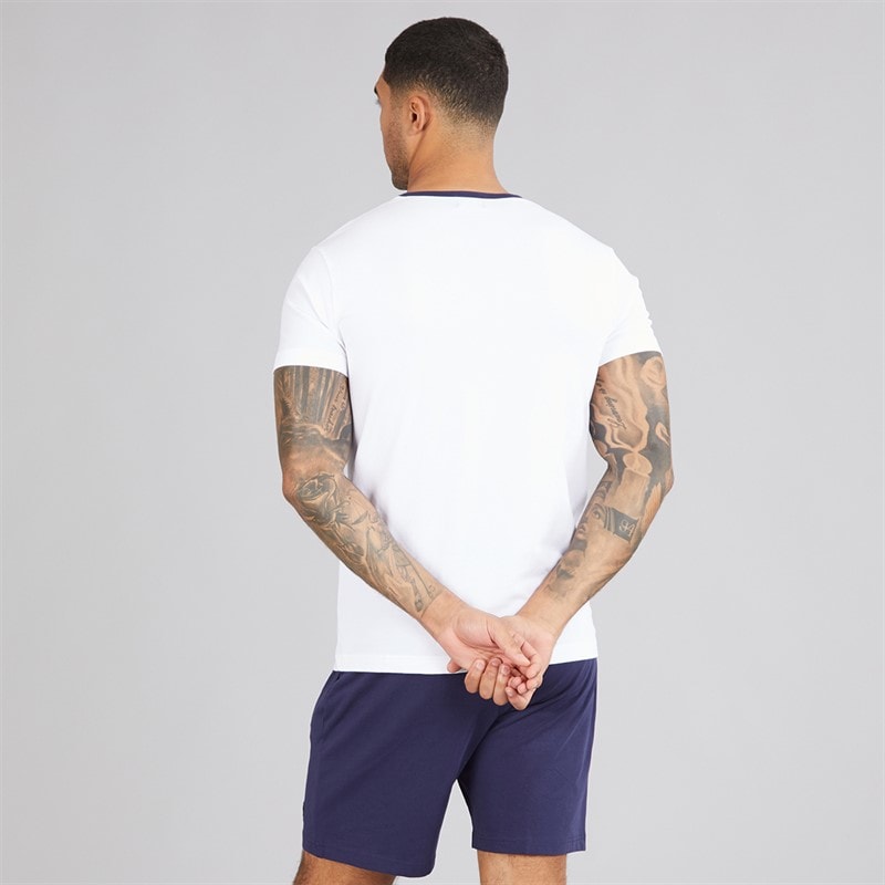 Lyle And Scott Vintage Herre Zephaniah T-shirt og shorts loungewear sæt Bright White/Peacoat - Billede 3