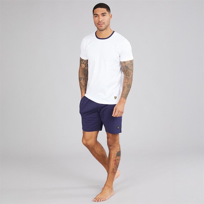 Lyle And Scott Vintage Herre Zephaniah T-shirt og shorts loungewear sæt Bright White/Peacoat - Billede 4