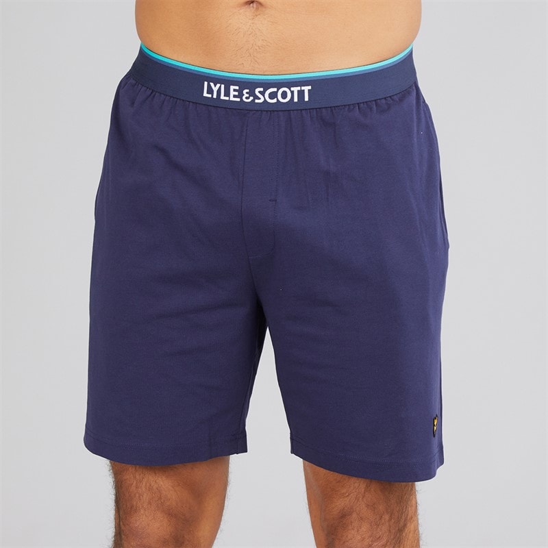 Lyle And Scott Vintage Herre Zephaniah T-shirt og shorts loungewear sæt Bright White/Peacoat - Billede 5