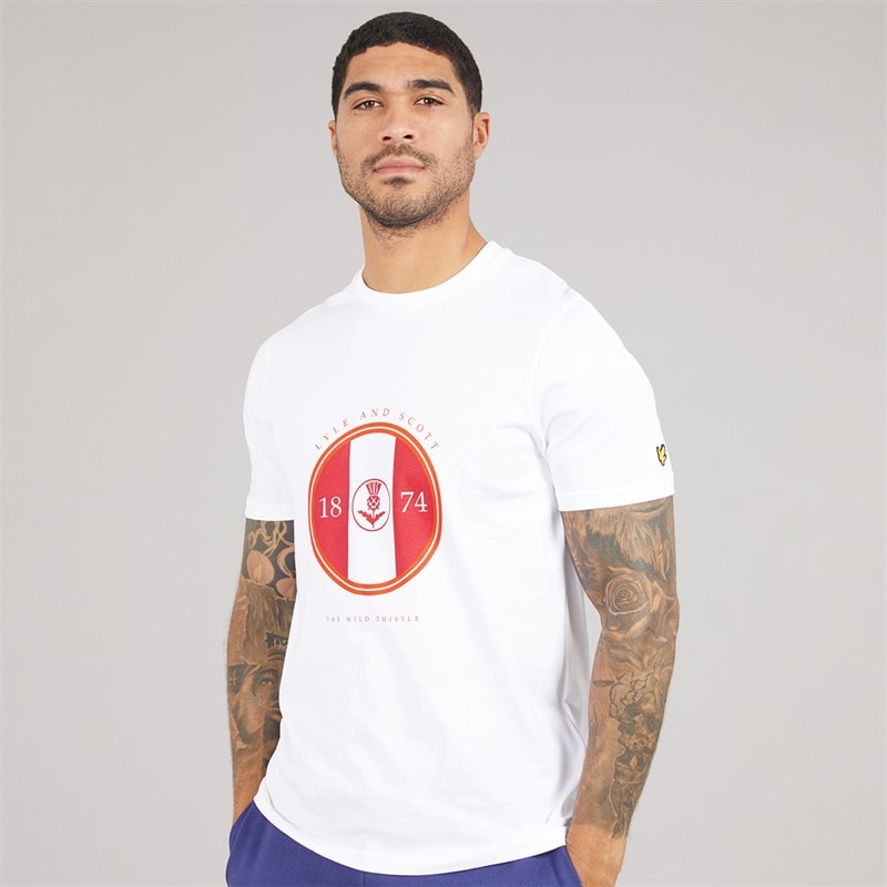Lyle And Scott Vintage Herre Sporty Thistle Grafik T-shirt X781 White/Gala Red