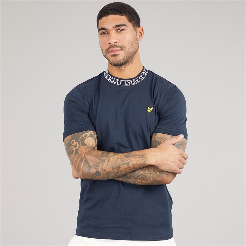 Lyle And Scott Vintage Herre Logo Ribbet T-shirt Y070 Dark Navy/Bone White - Billede 1