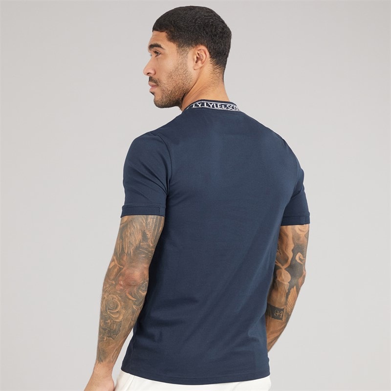 Lyle And Scott Vintage Herre Logo Ribbet T-shirt Y070 Dark Navy/Bone White - Billede 2