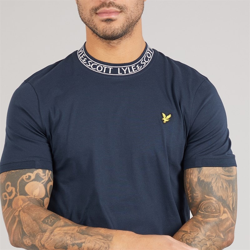 Lyle And Scott Vintage Herre Logo Ribbet T-shirt Y070 Dark Navy/Bone White - Billede 3