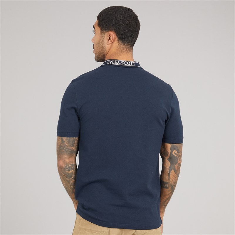 Lyle And Scott Vintage Herre Logo Ribstrikket Polo Shirt Y070 Dark Navy/Bone White - Billede 2