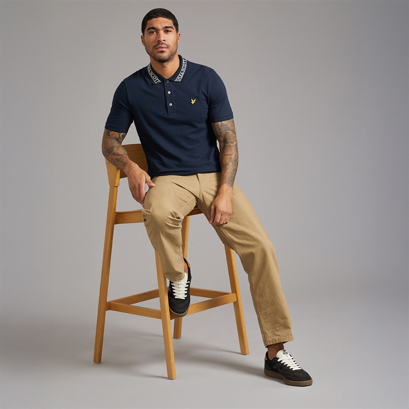 Lyle And Scott Vintage Herre Logo Ribstrikket Polo Shirt Y070 Dark Navy/Bone White - Billede 4