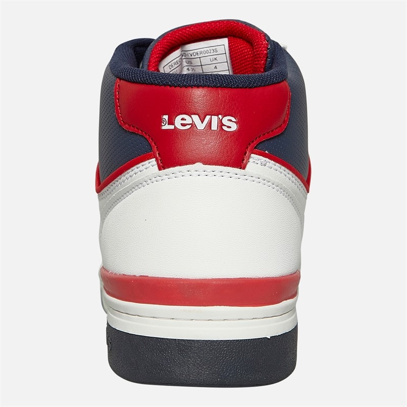 Levi's Junior Dereck Hi Top Sneakers Hvid Navy Rød 0218 - Billede 4