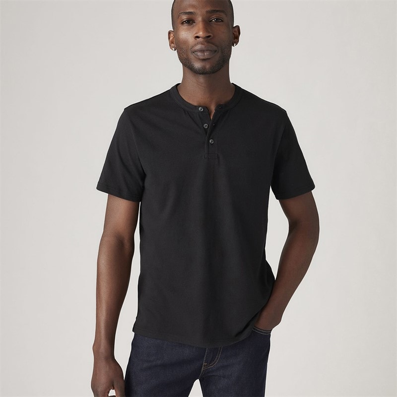 Levi's Herre Kortærmet HM T-shirt Henley Mineral Black