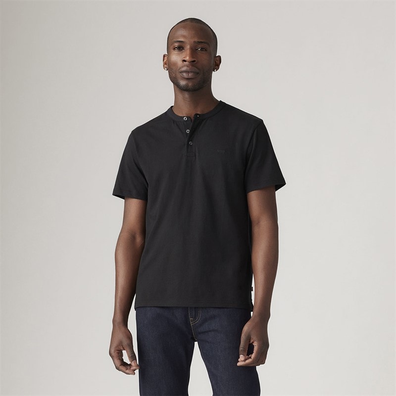 Levi's Herre Kortærmet HM T-shirt Henley Mineral Black - Billede 4