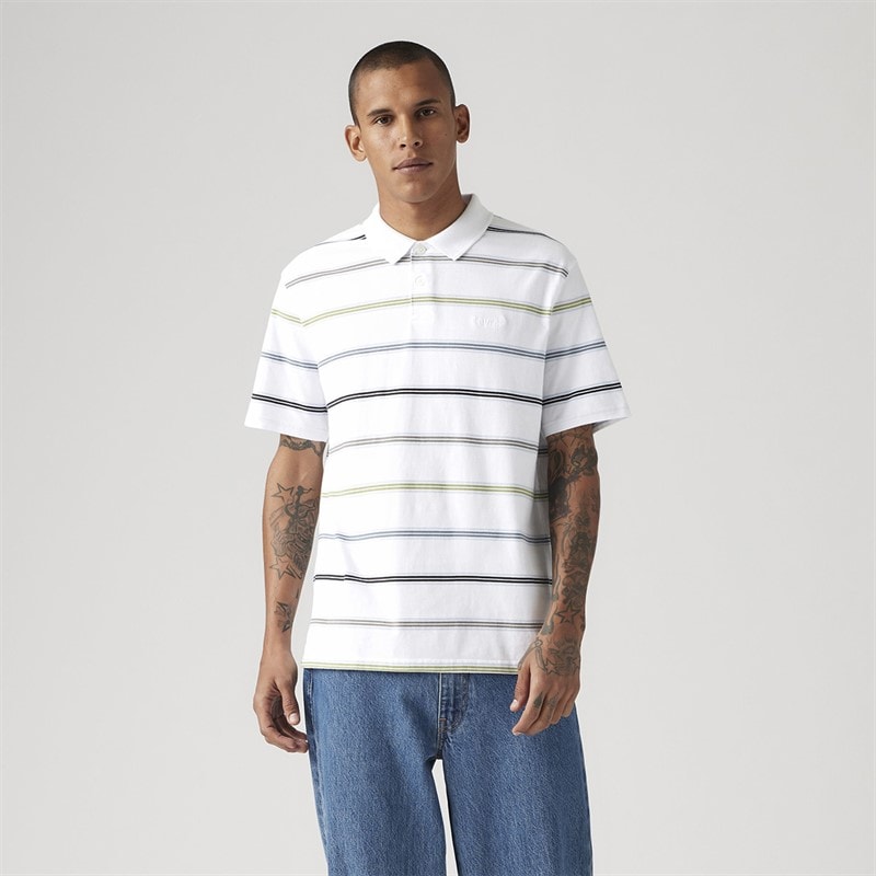 Levi's Herre Ægte Polo Skjorte Rowan Stripe Bright White - Billede 4