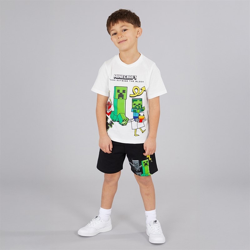 Minecraft Drenge T-shirt Og Shorts Sæt Hvid/Sort - Billede 3