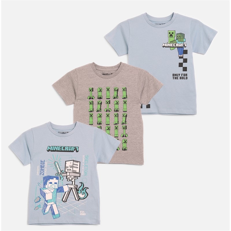 Minecraft Drenge tre pak T shirts sæt sky grå/blå Sky-Grey-Blue